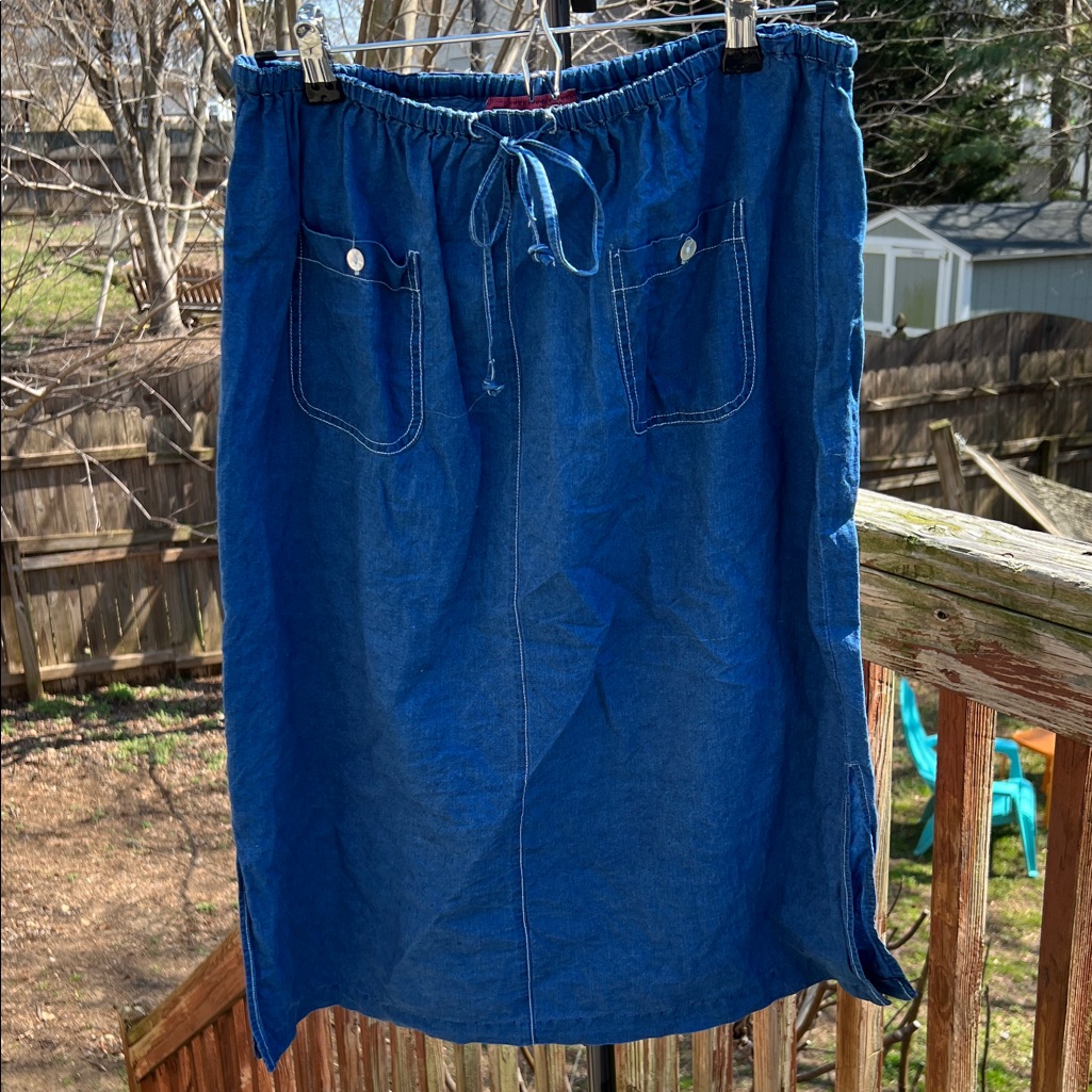 Denim&Co Classic Blue Midi Skirt Linen And Cotton Blend